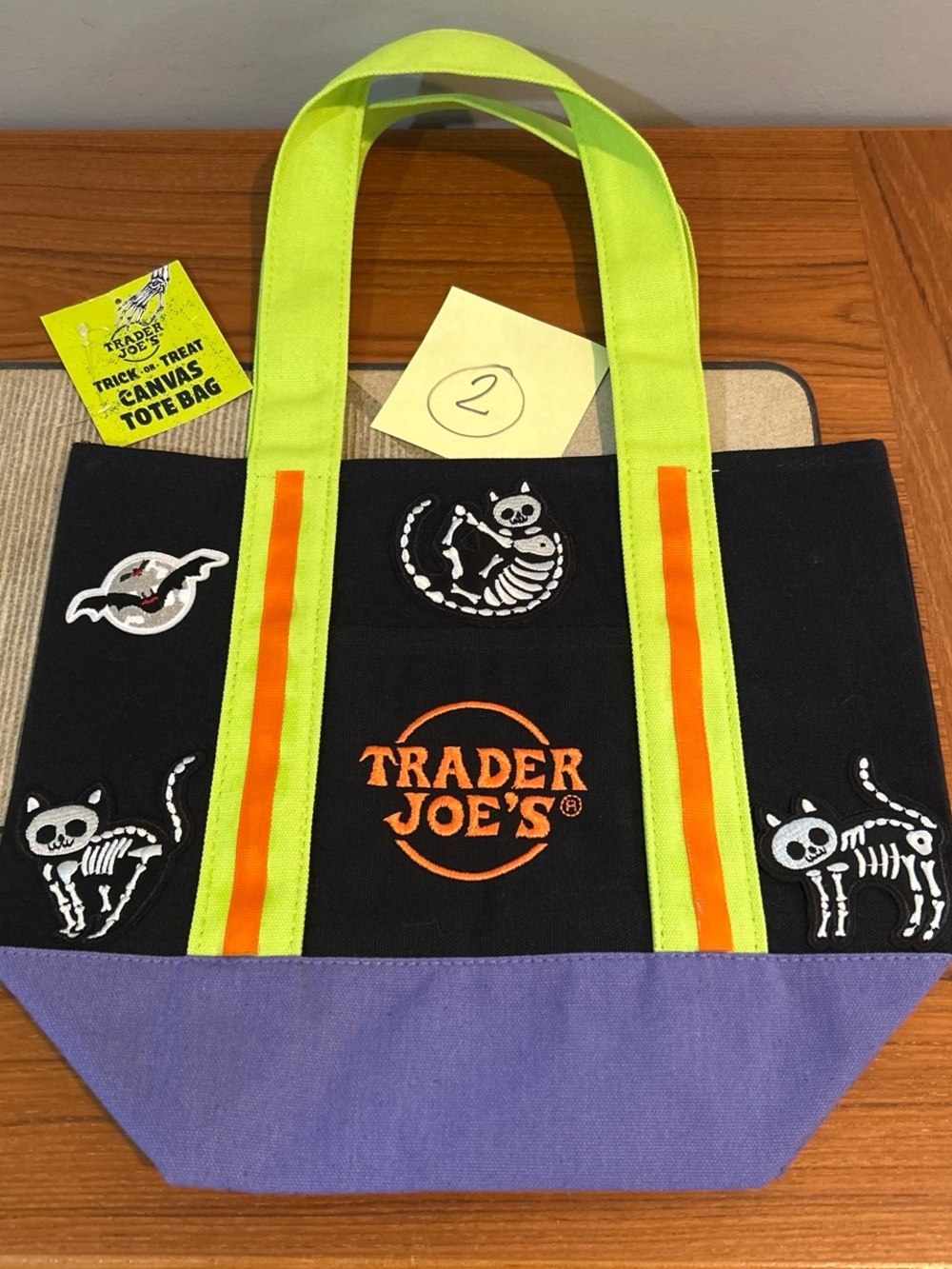 Upcycled Trader Joe's Halloween Canvas Tote Bag With Cat Skeletons